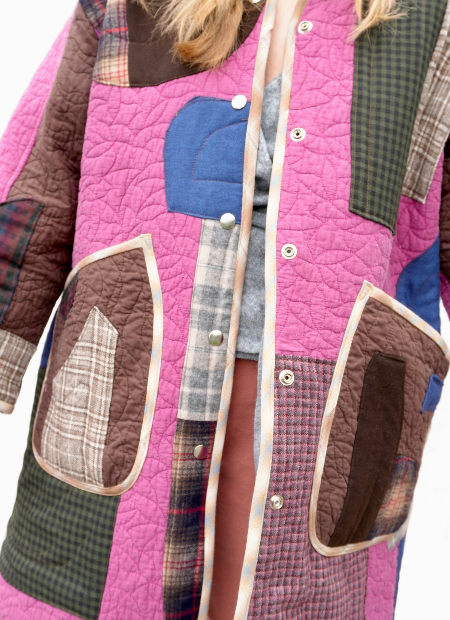 Colorblocked Long Liner Quilt Coat (M/L)