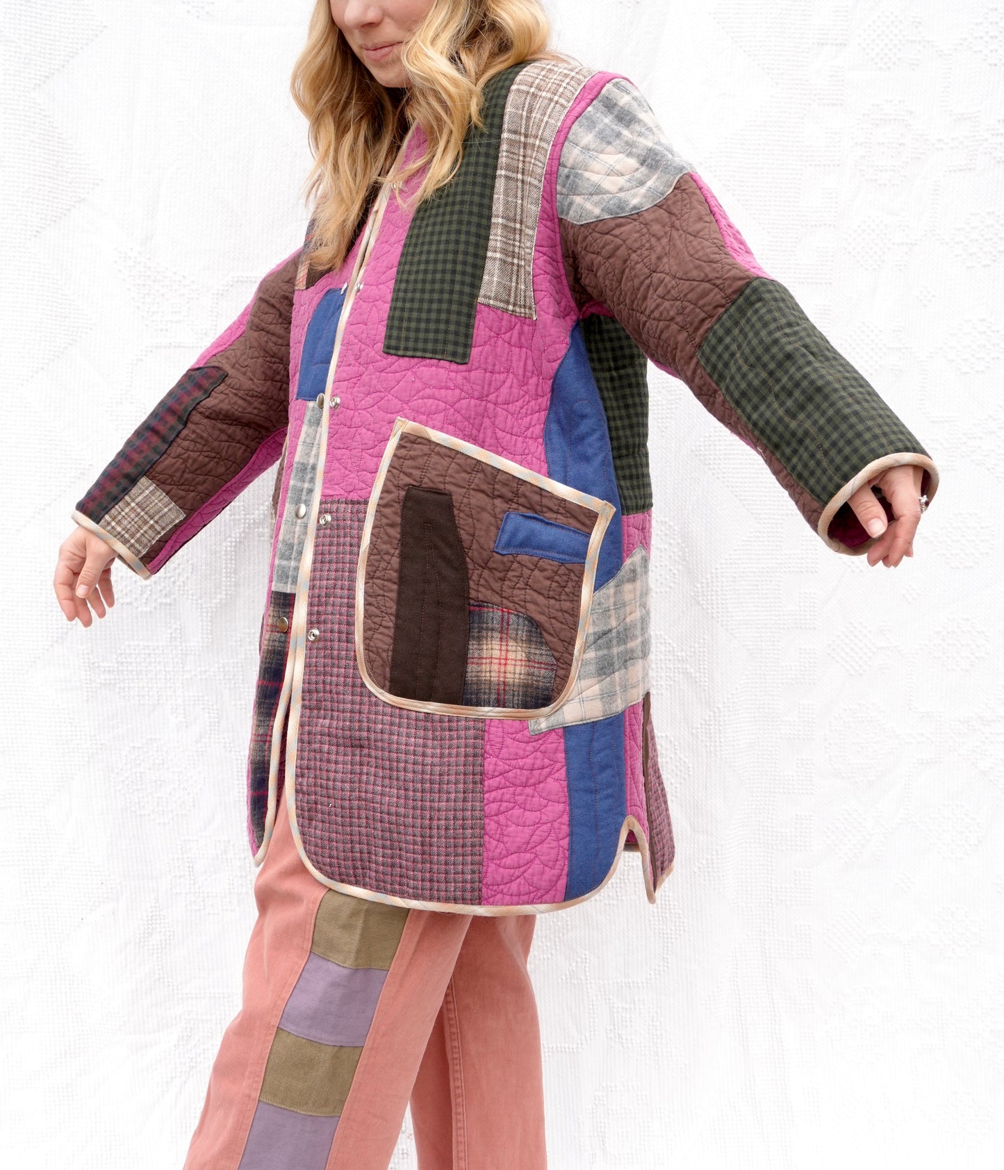 Colorblocked Long Liner Quilt Coat (M/L)