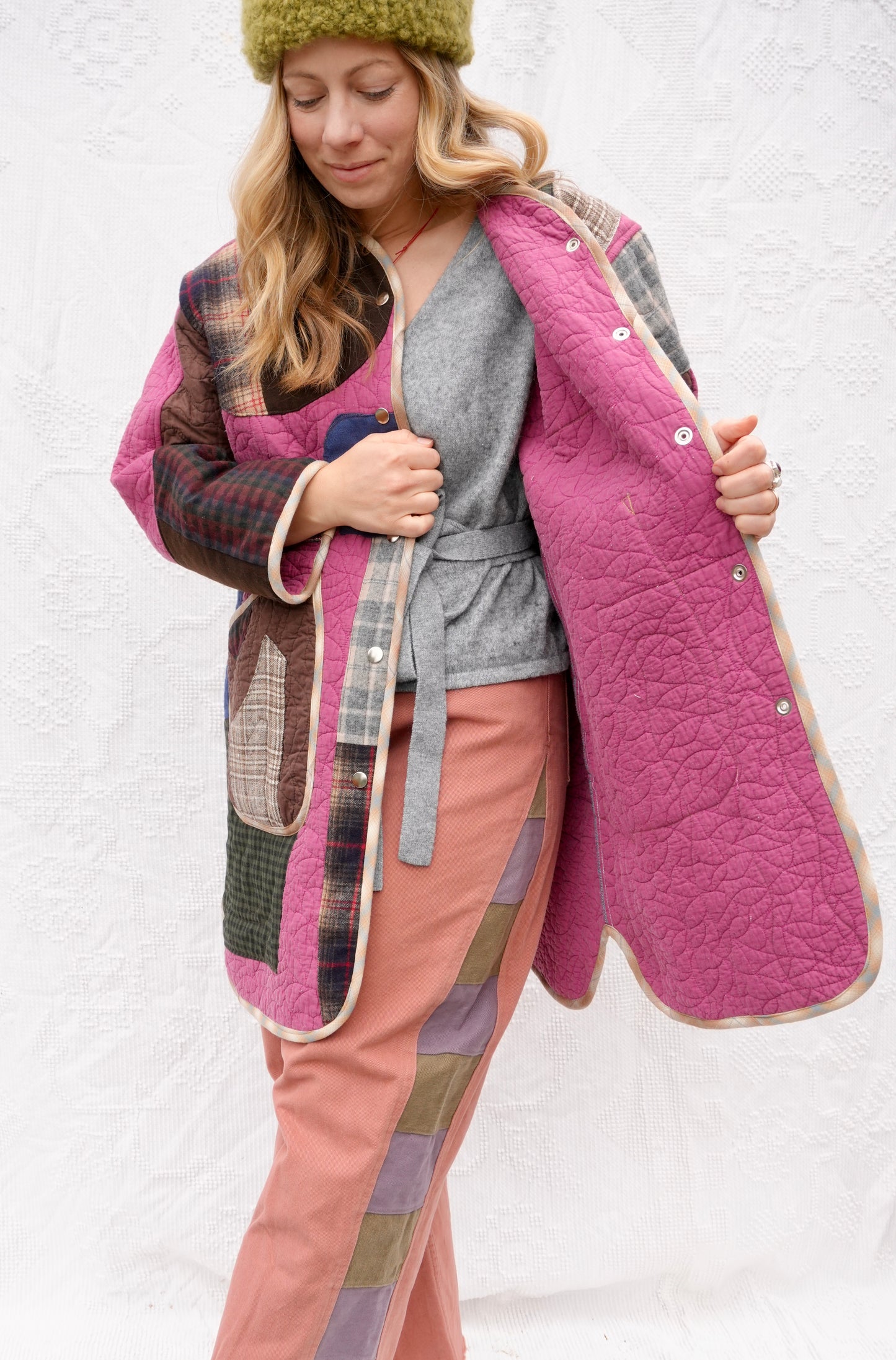 Colorblocked Long Liner Quilt Coat (M/L)