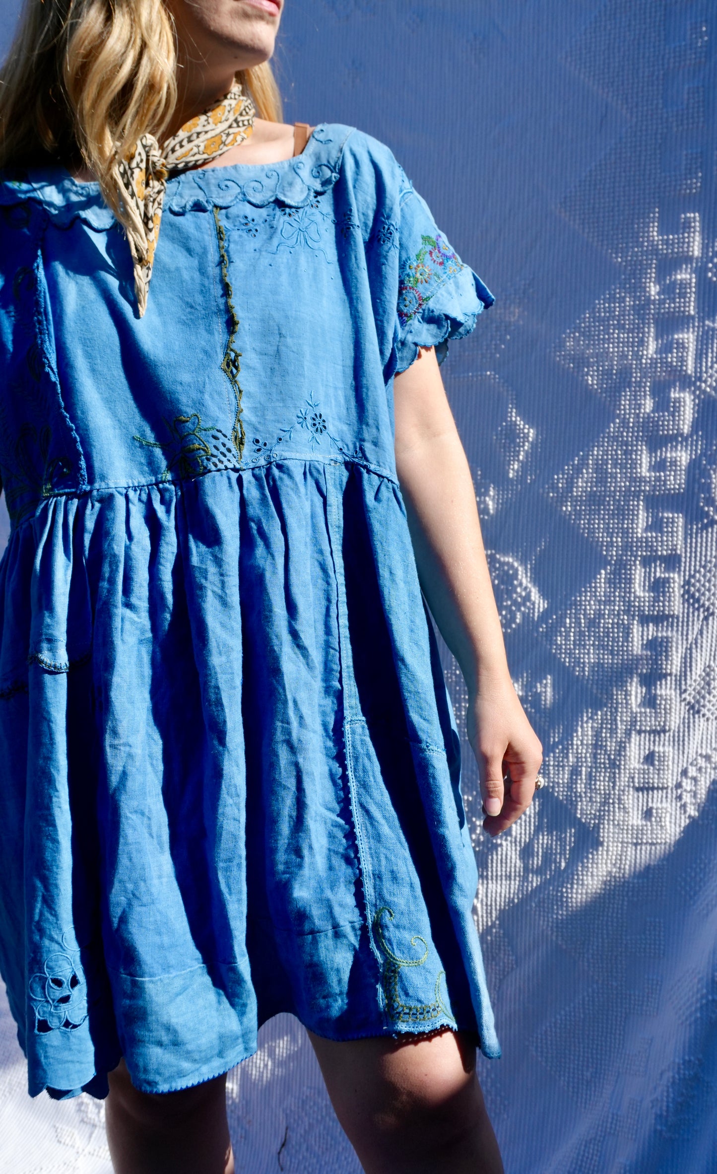 Vintage Linens Dress in Indigo Overdye #1
