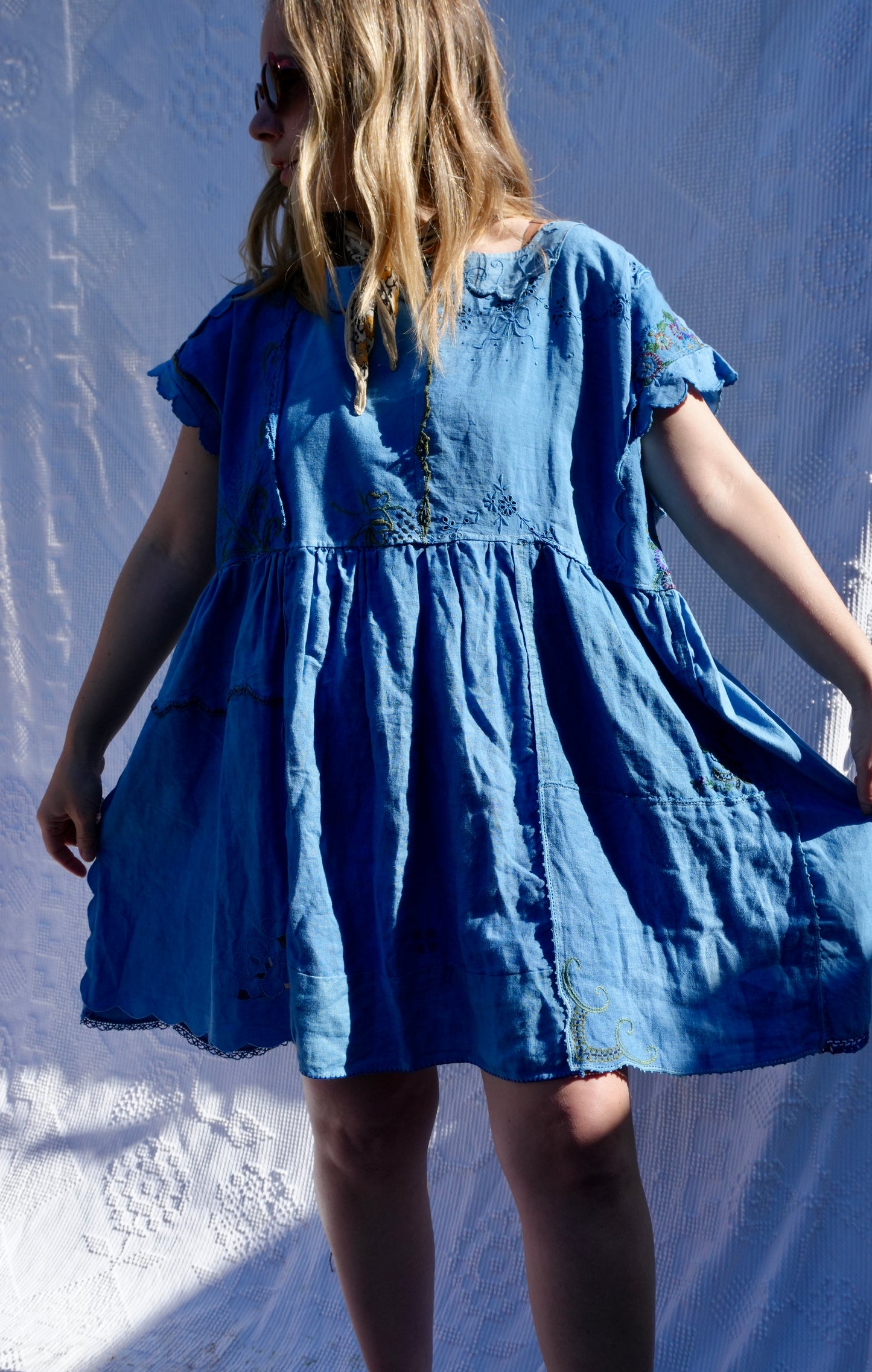 Vintage Linens Dress in Indigo Overdye #1