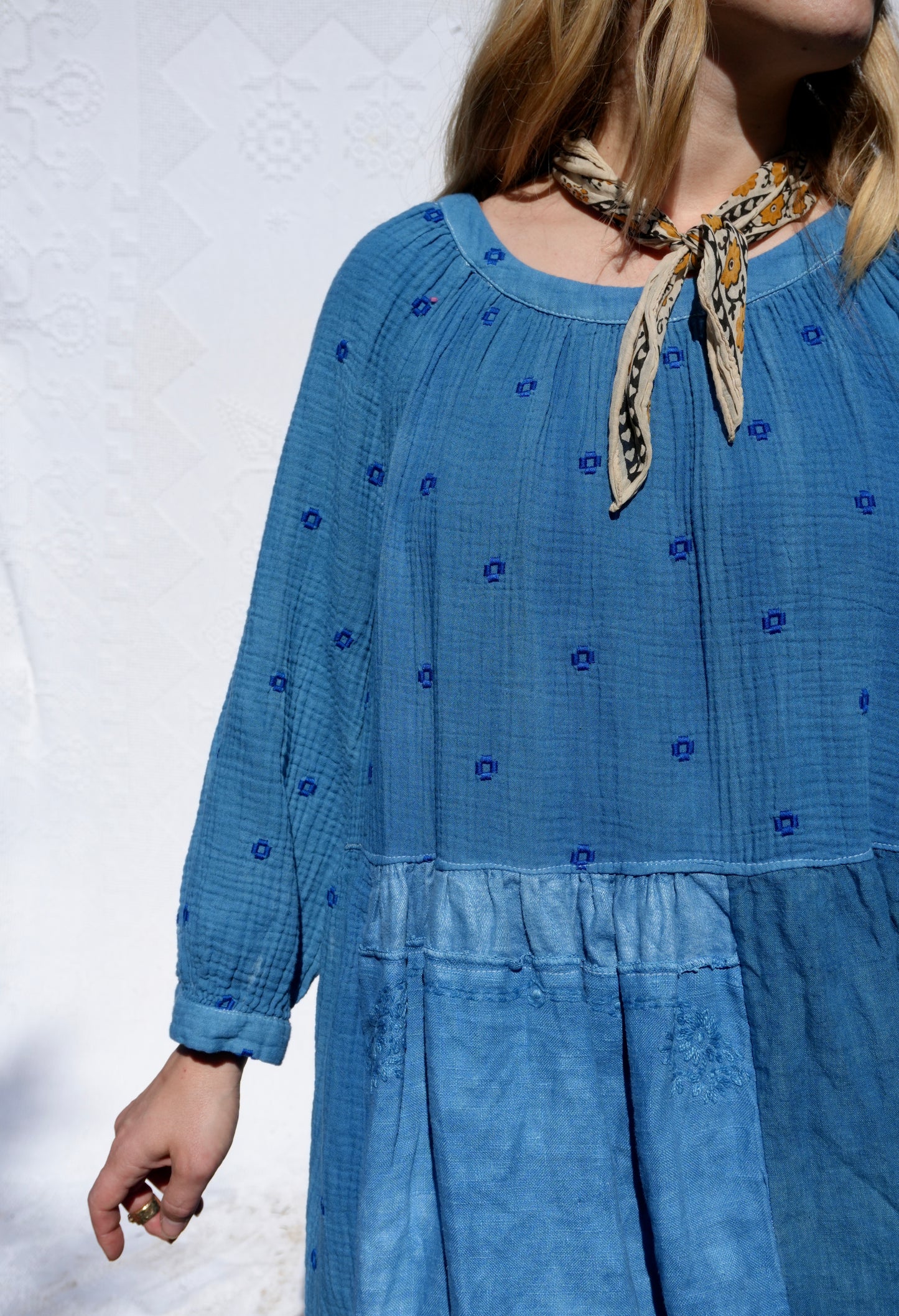 Vintage Linens Dress in Indigo Overdye #2