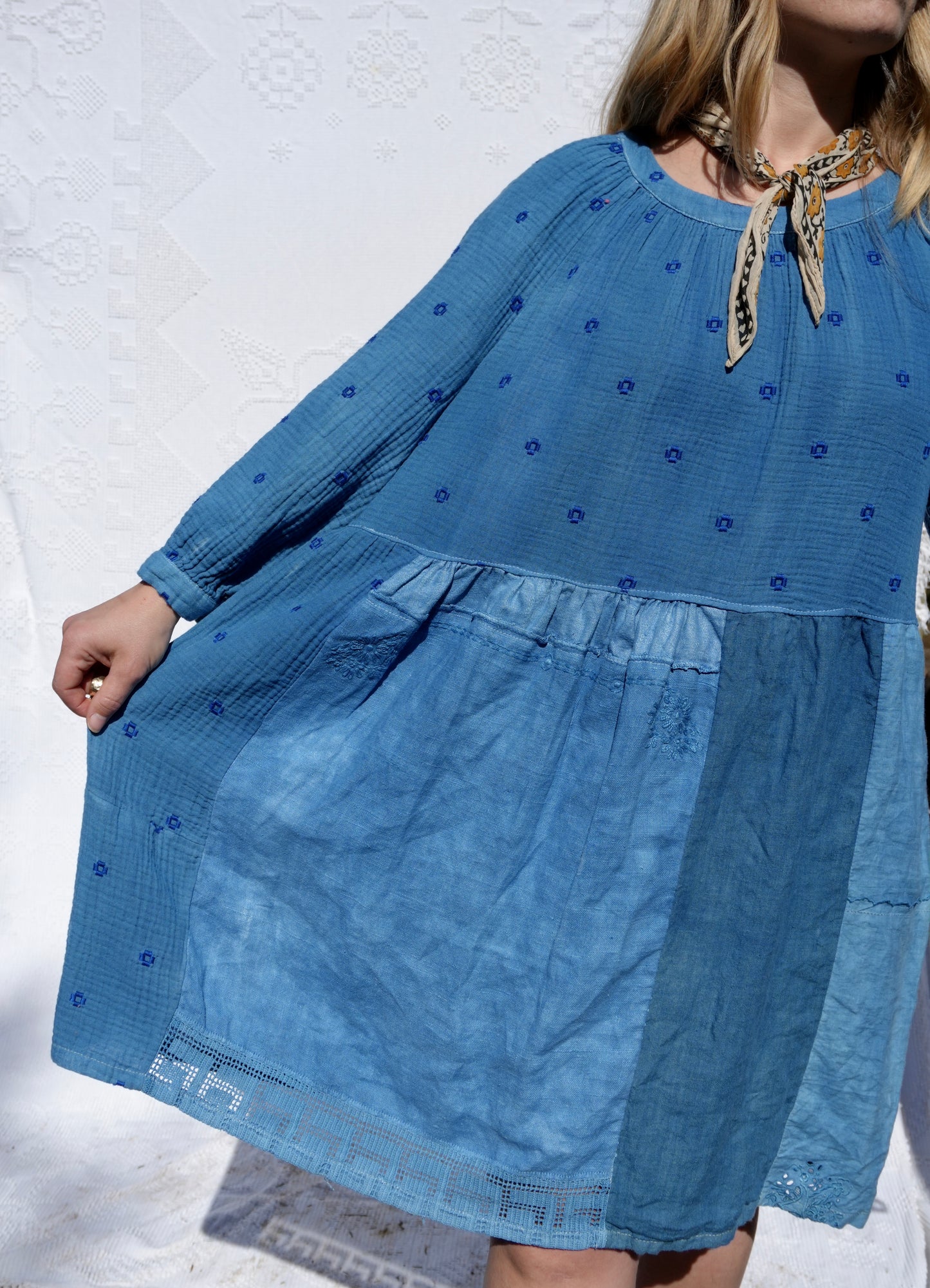 Vintage Linens Dress in Indigo Overdye #2
