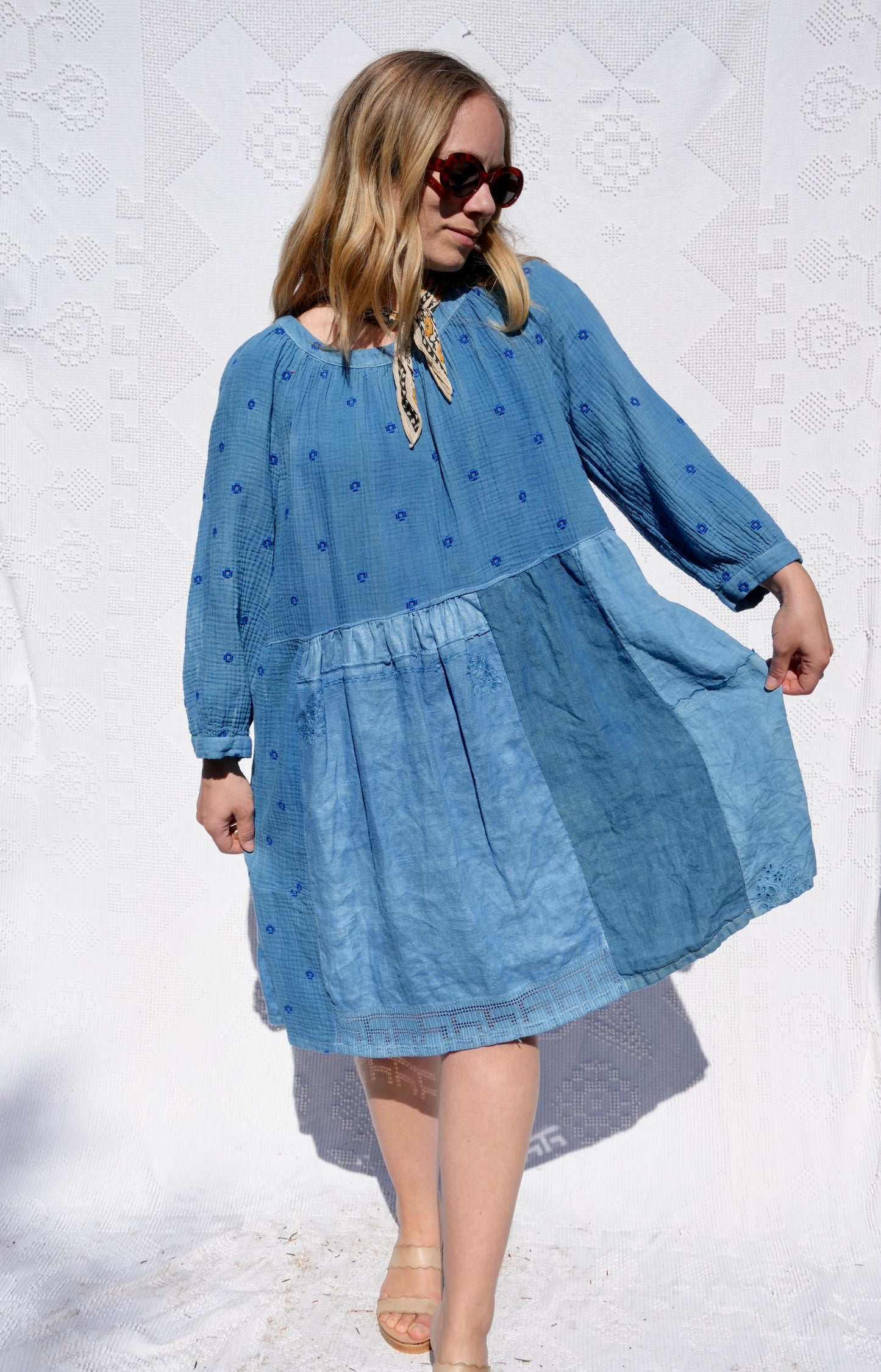 Vintage Linens Dress in Indigo Overdye #2
