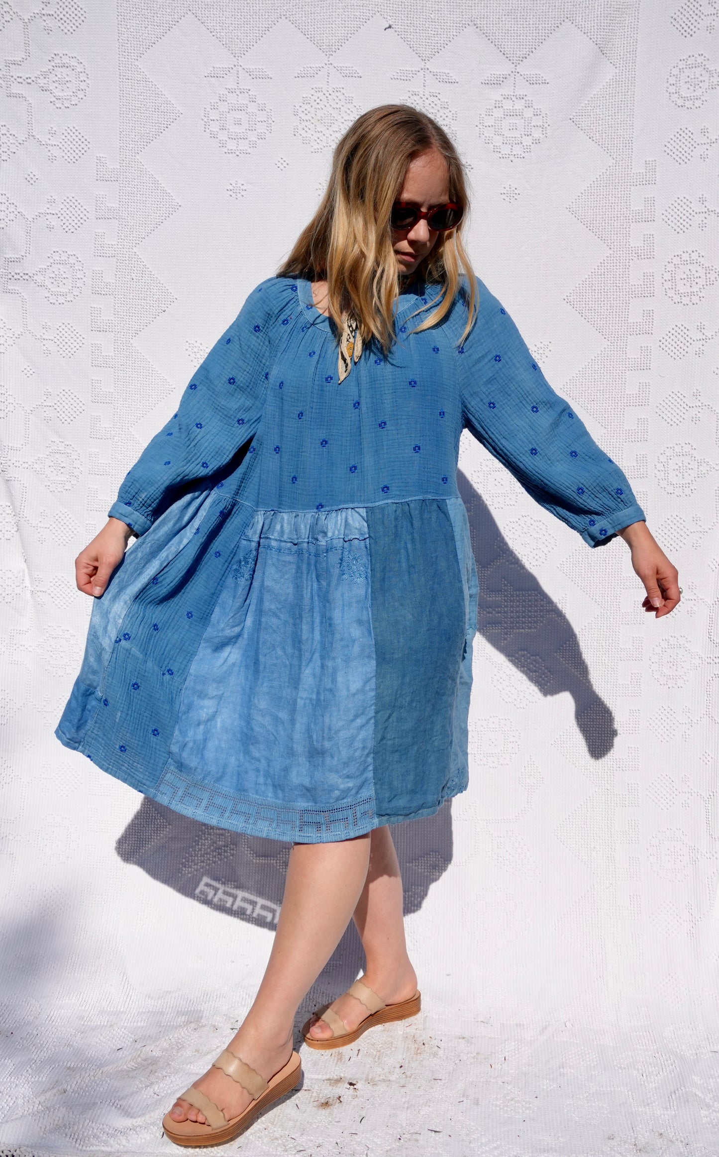 Vintage Linens Dress in Indigo Overdye #2