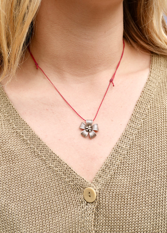 Red Cord with Silver Bloom