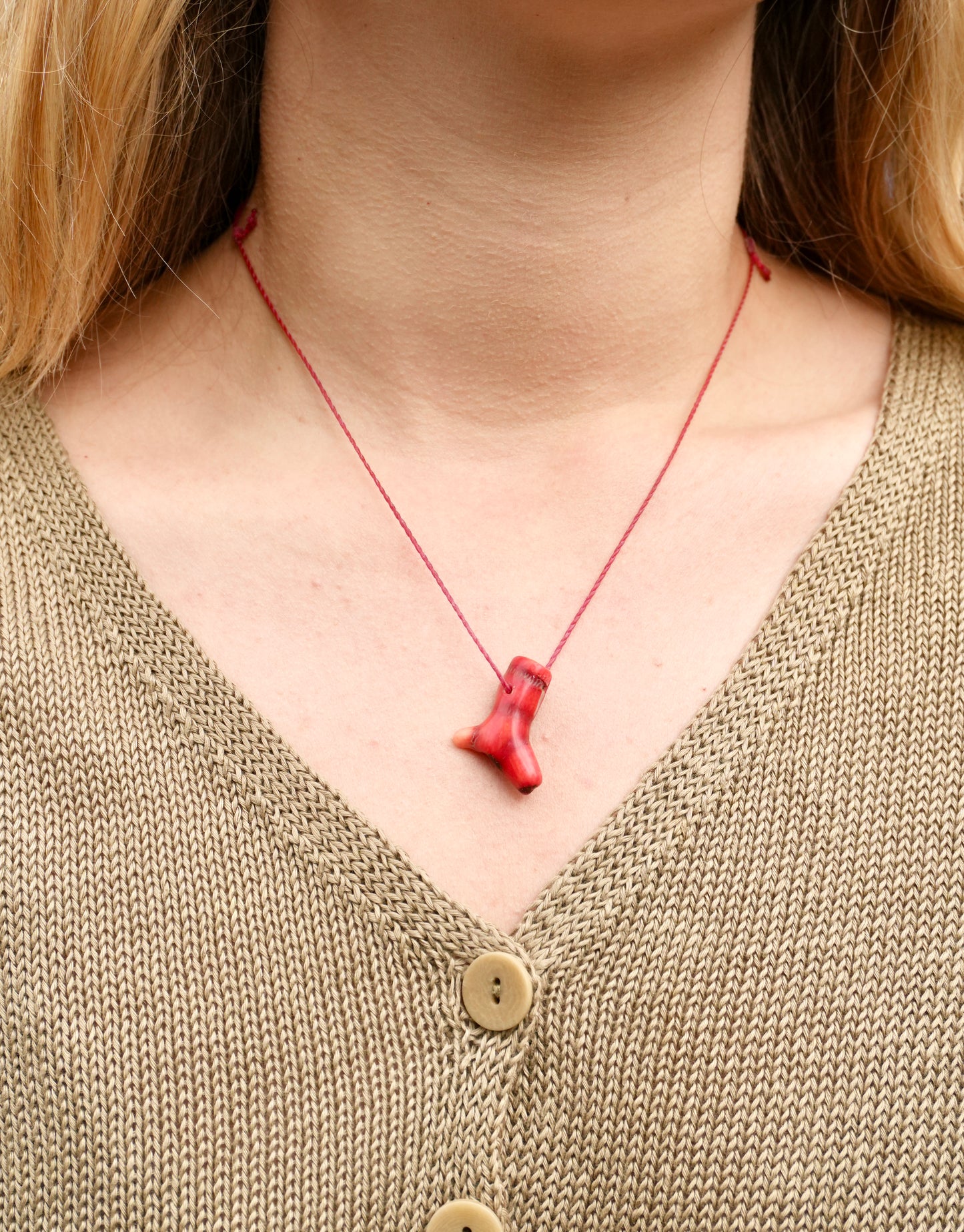 Red Cord with Small Coral Branch