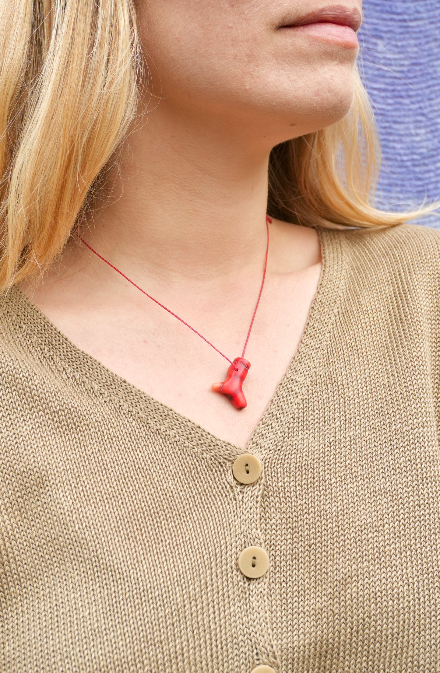 Red Cord with Small Coral Branch