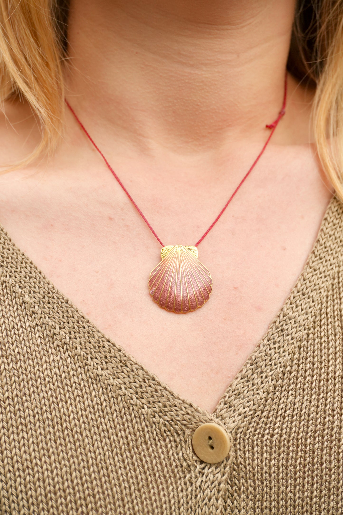 Red Cord with Enamel Shell