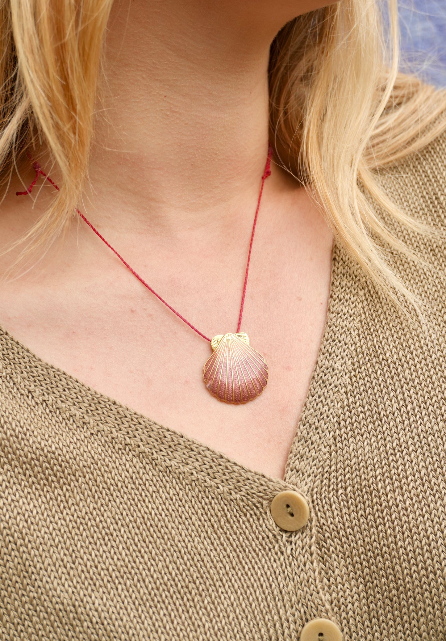 Red Cord with Enamel Shell