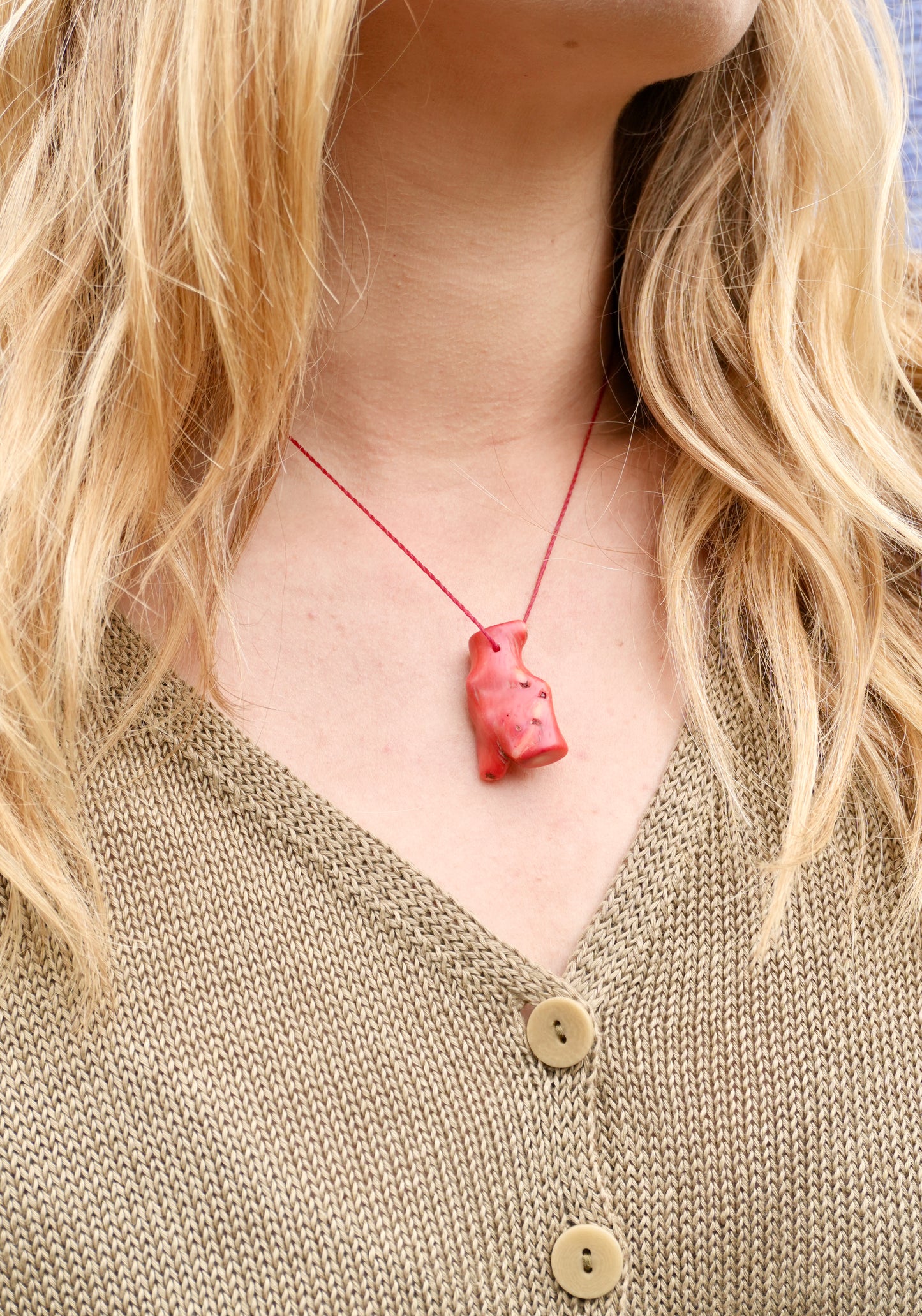 Red Cord with Large Coral
