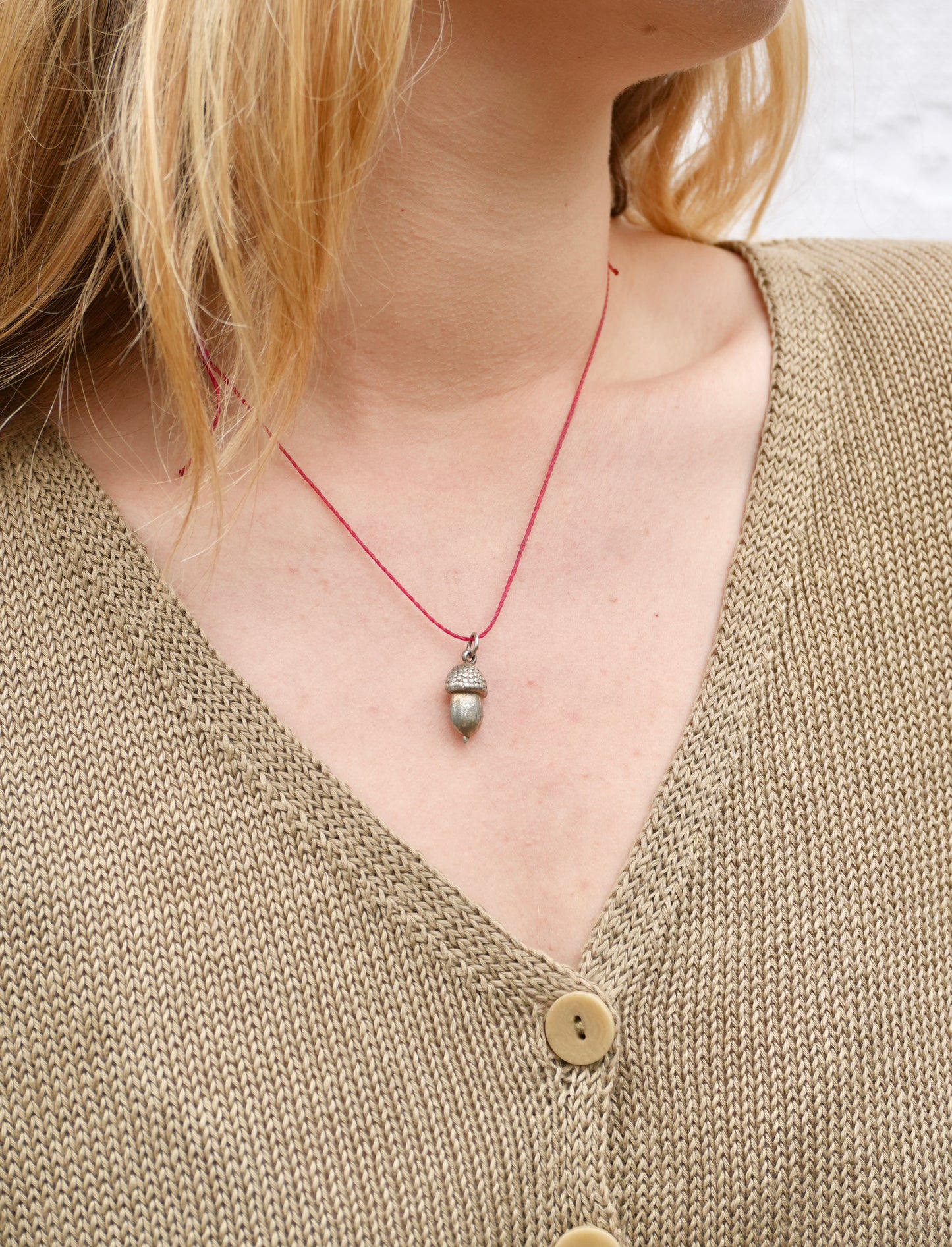 Red Cord with Acorn Charm