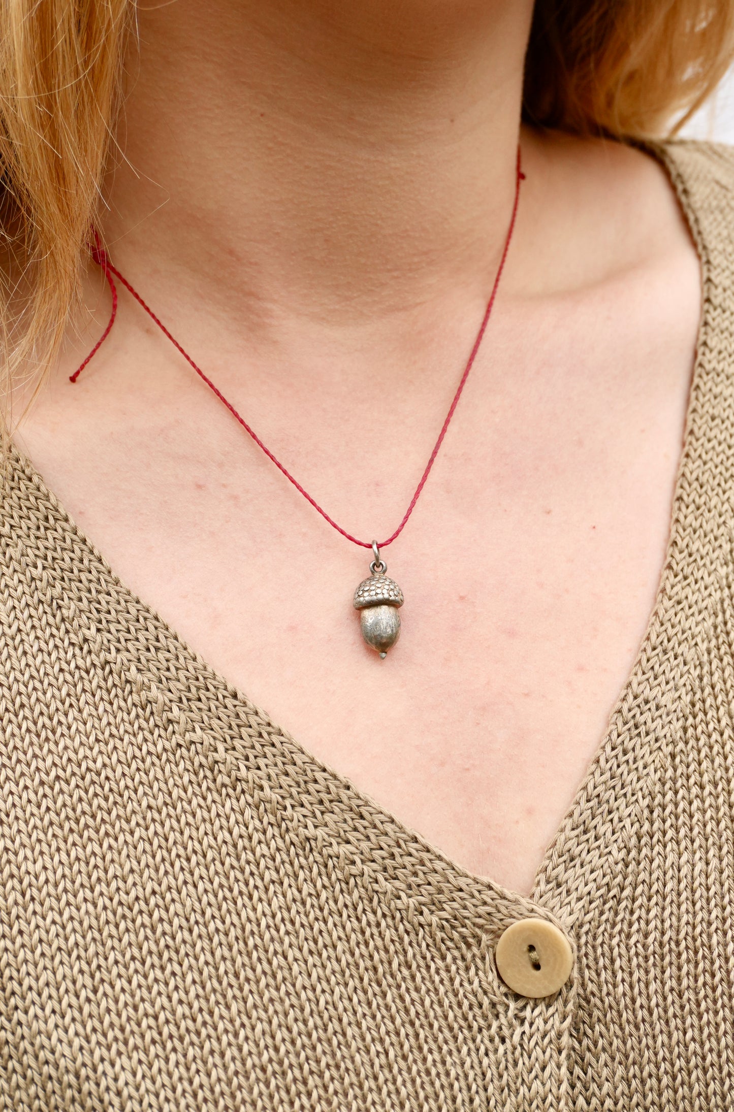 Red Cord with Acorn Charm