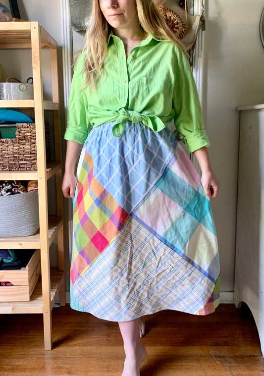 Bias Patchwork Skirt in Picnic Plaid