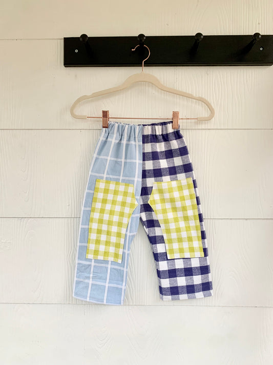 Picnic Pants in Blue/Chartreuse Grid (3T/4T)