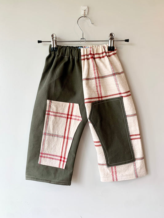 Picnic Pants in Green Canvas/Ivory Plaid (2T/3T)