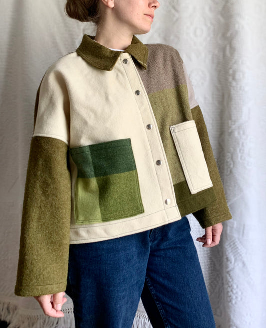 Wool Blanket Coat in Green/Ivory (S/L)