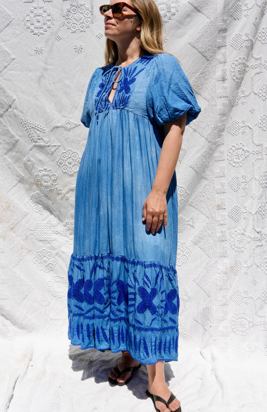 Indigo Overdyed Embroidered Dress