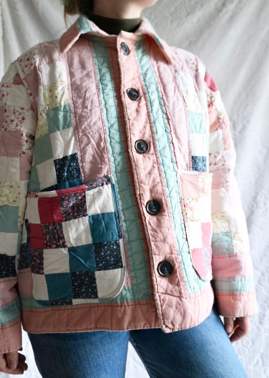 Wool Quilt Pink Tie Quilt Coat (S/M)