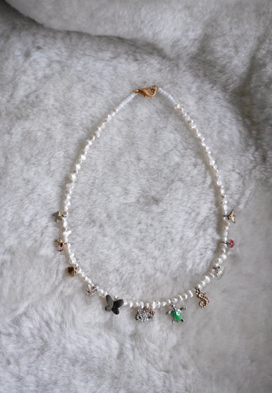 Pearly Stud Earring Charm Necklace #2