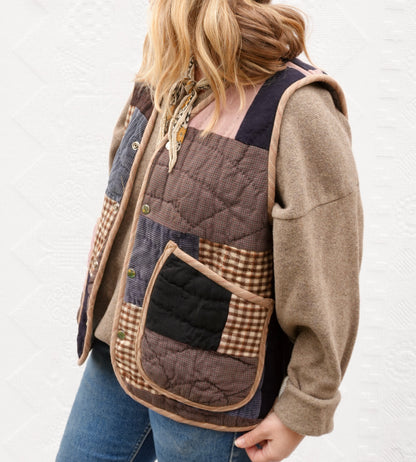 Wool Patchwork Quilt Vest (L)