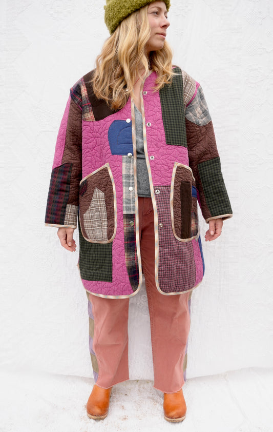 Colorblocked Long Liner Quilt Coat (M/L)