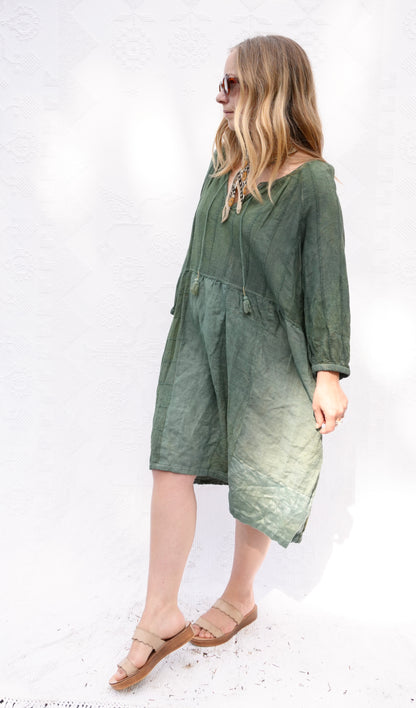 Vintage Linens Dress in Forest Overdye #3