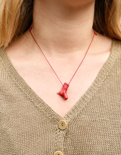 Red Cord with Small Coral Branch
