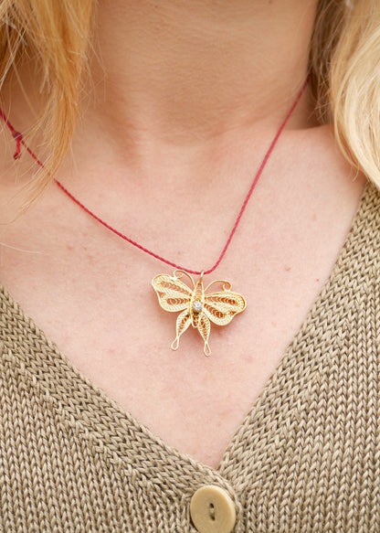 Red Cord with Filigree Butterfly Charm