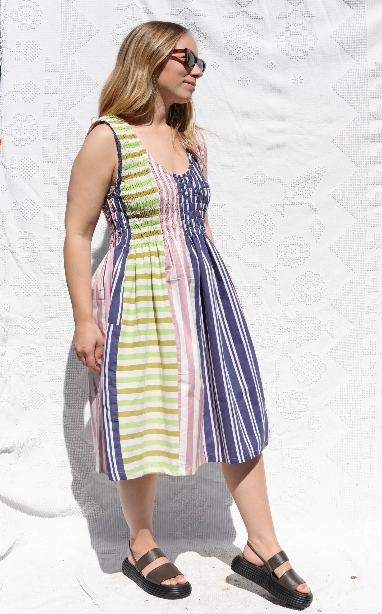 Mixed Print Shirred Tank Dress (L/XL)