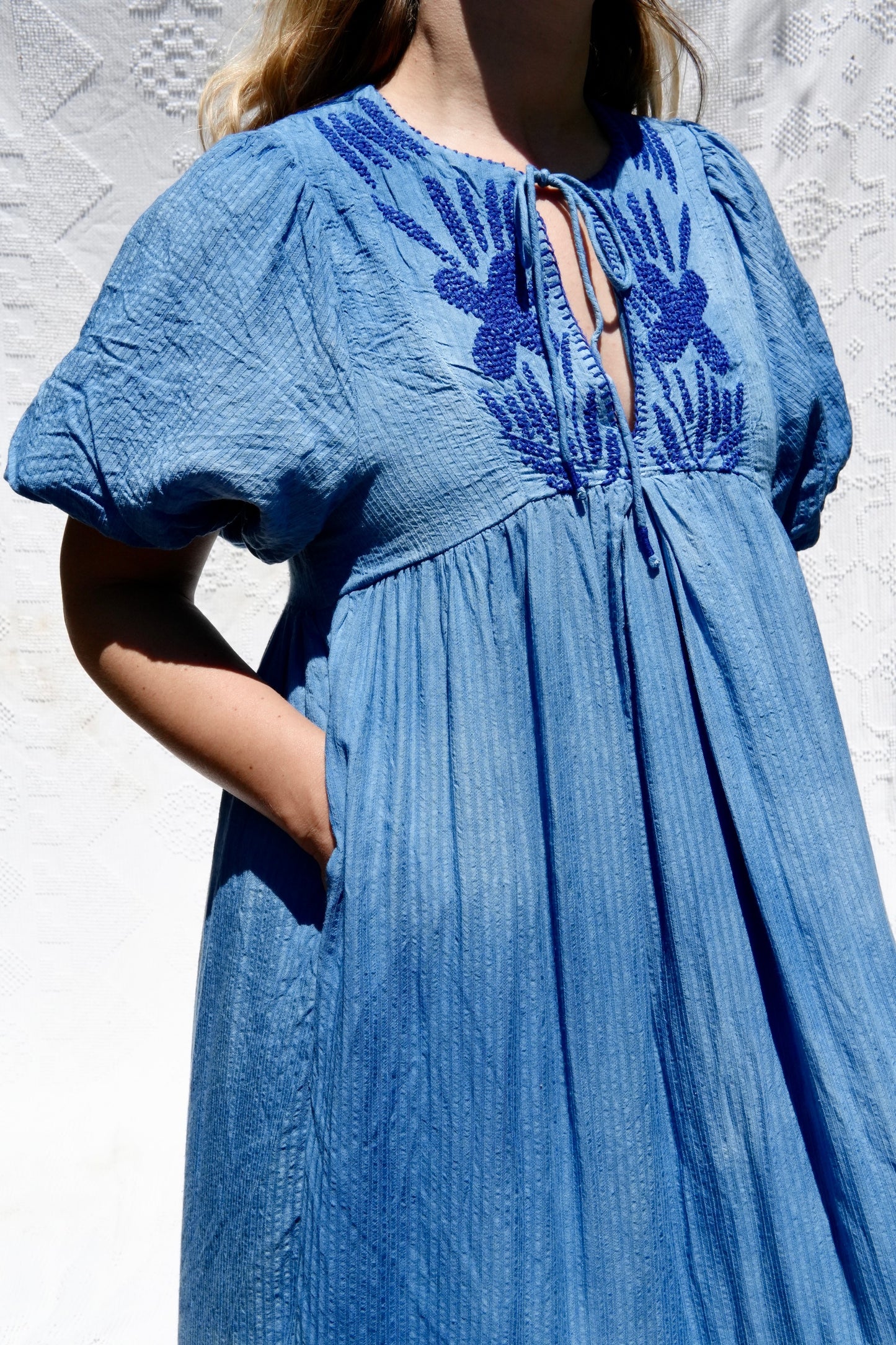 Indigo Overdyed Embroidered Dress