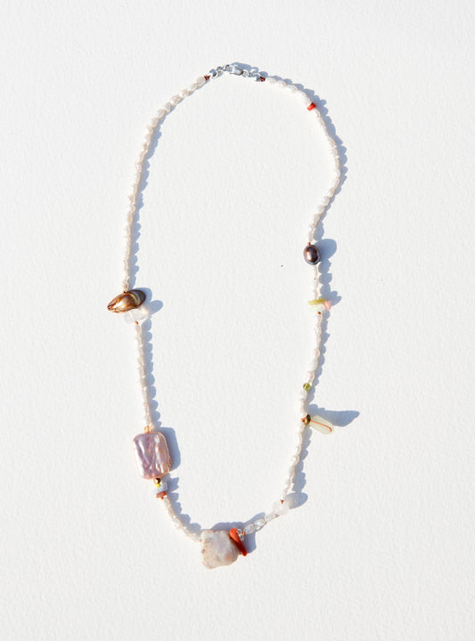 Raw Opal and Seed Pearl Necklace