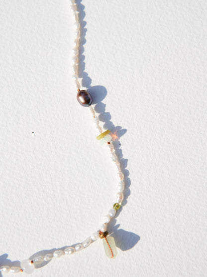 Raw Opal and Seed Pearl Necklace