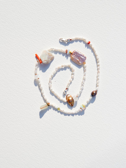 Raw Opal and Seed Pearl Necklace