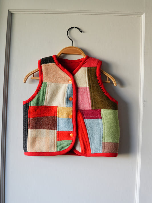 Wool Patchwork Vest (2/3Y) *reversible*
