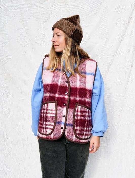 Maroon Plaid Vest (XL)