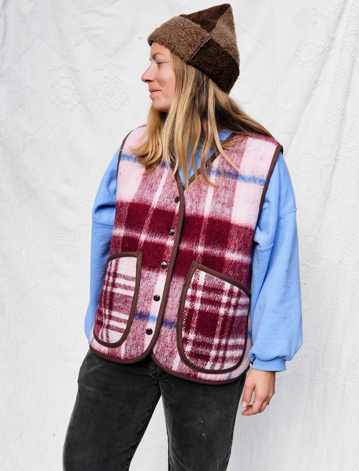 Maroon Plaid Vest (XL)