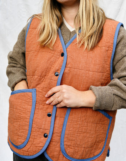 Orange Grid Quilt Vest (XL)