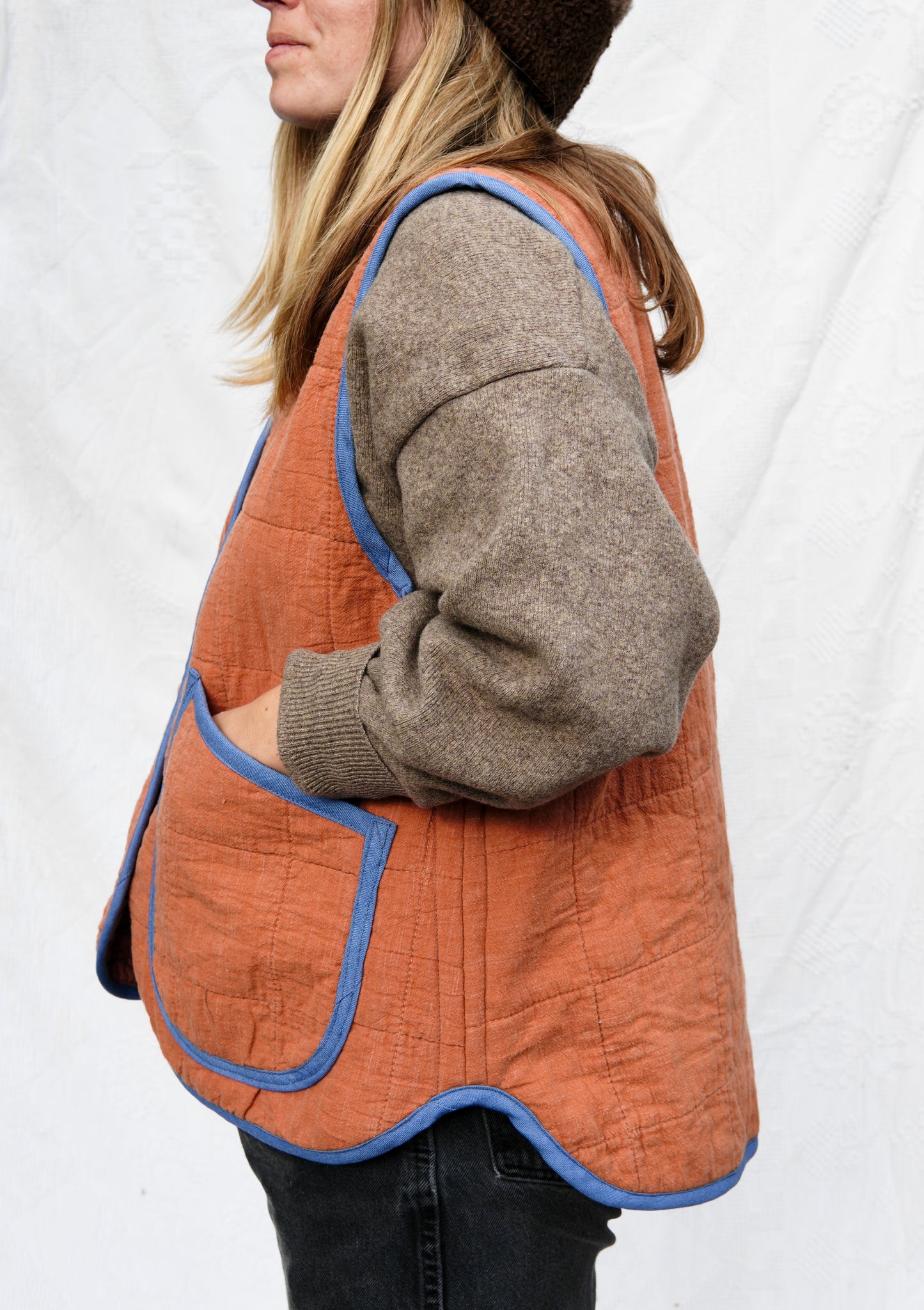 Orange Grid Quilt Vest (XL)
