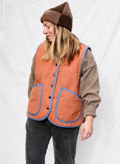 Orange Grid Quilt Vest (XL)