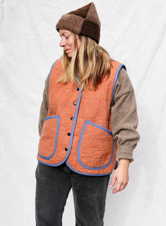 Orange Grid Quilt Vest (XL)