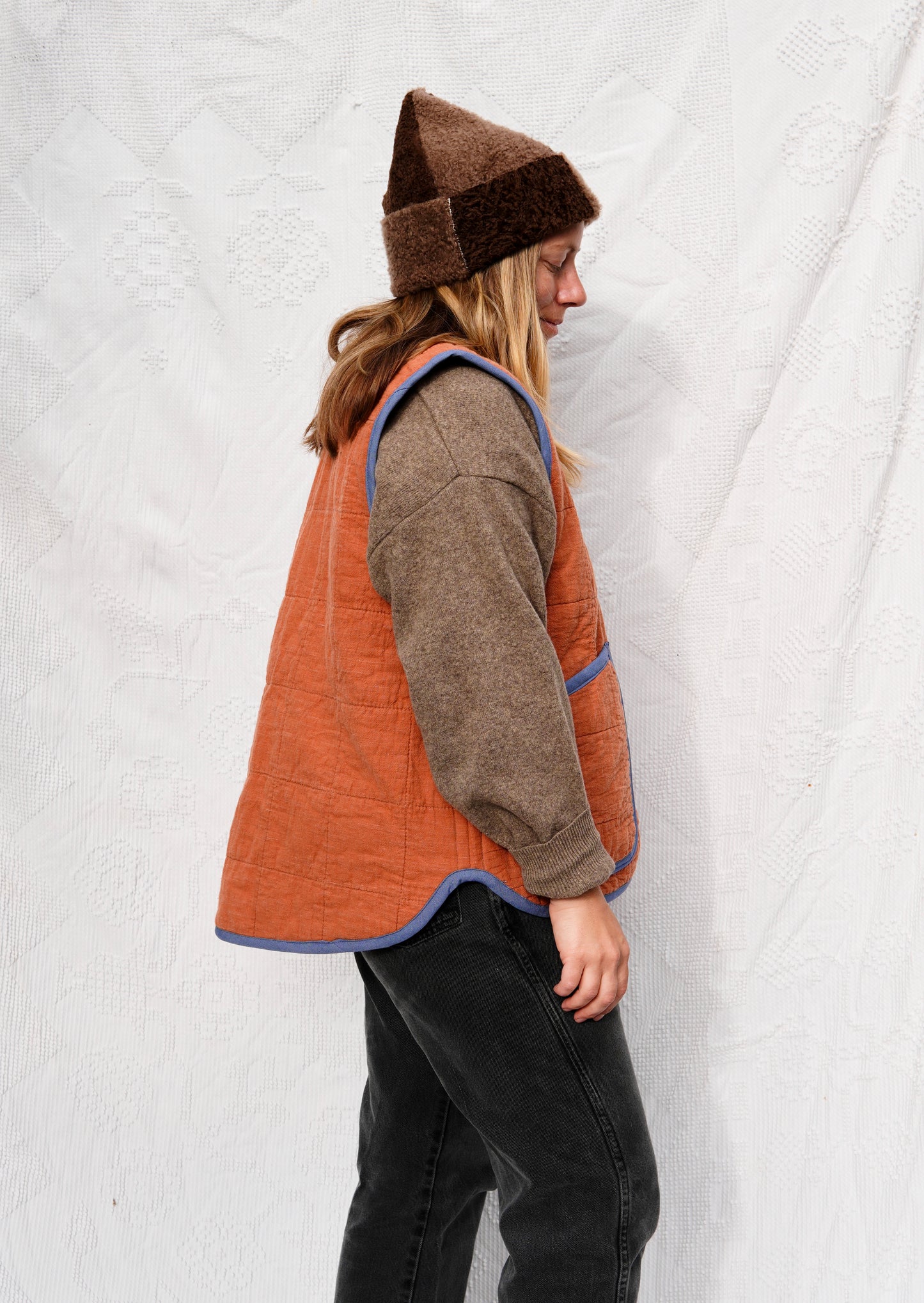 Orange Grid Quilt Vest (XL)