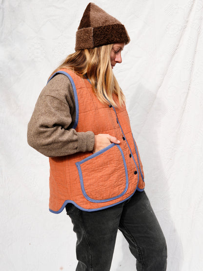 Orange Grid Quilt Vest (XL)