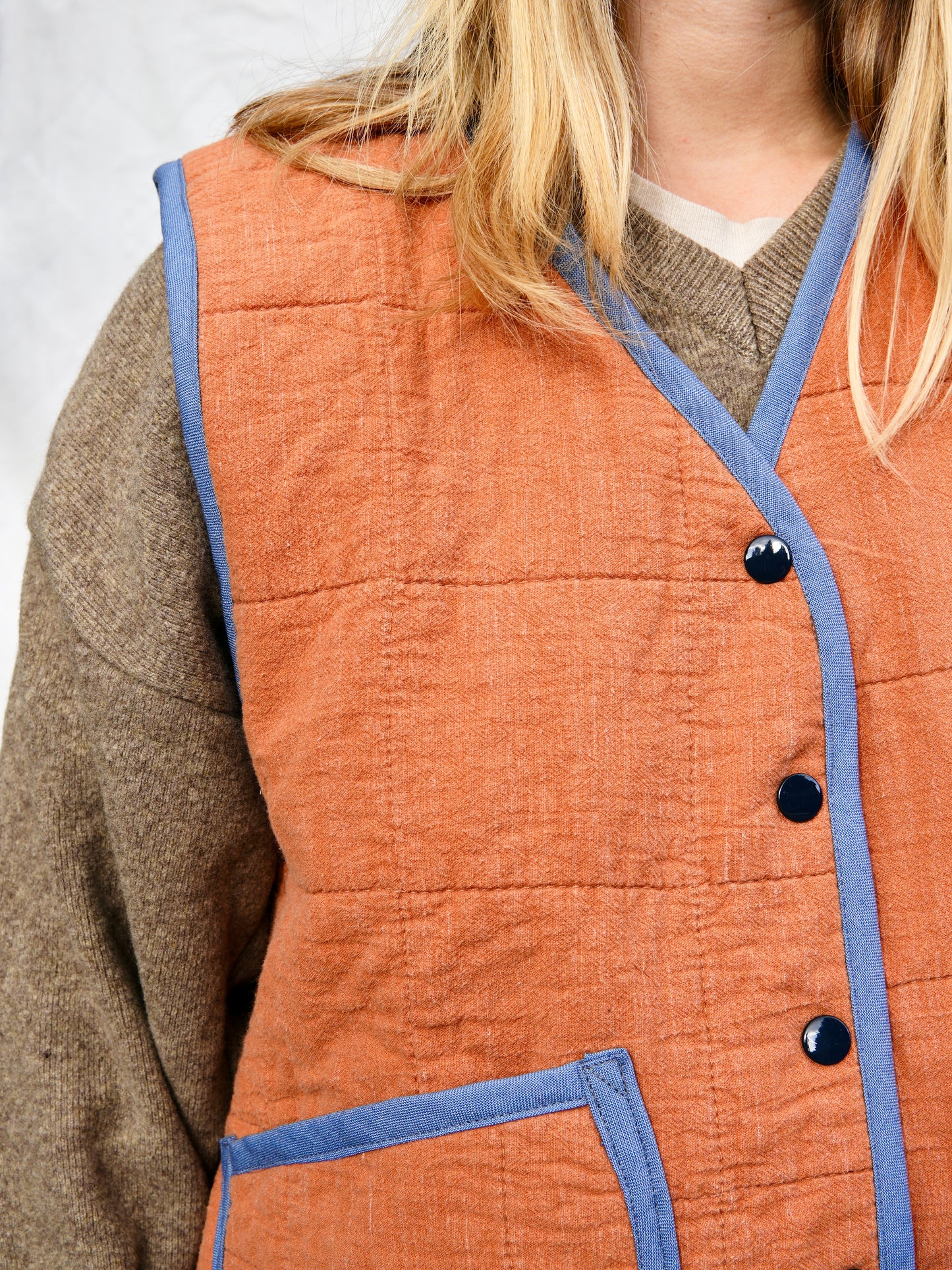 Orange Grid Quilt Vest (XL)