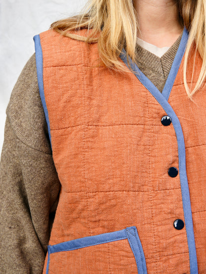 Orange Grid Quilt Vest (XL)