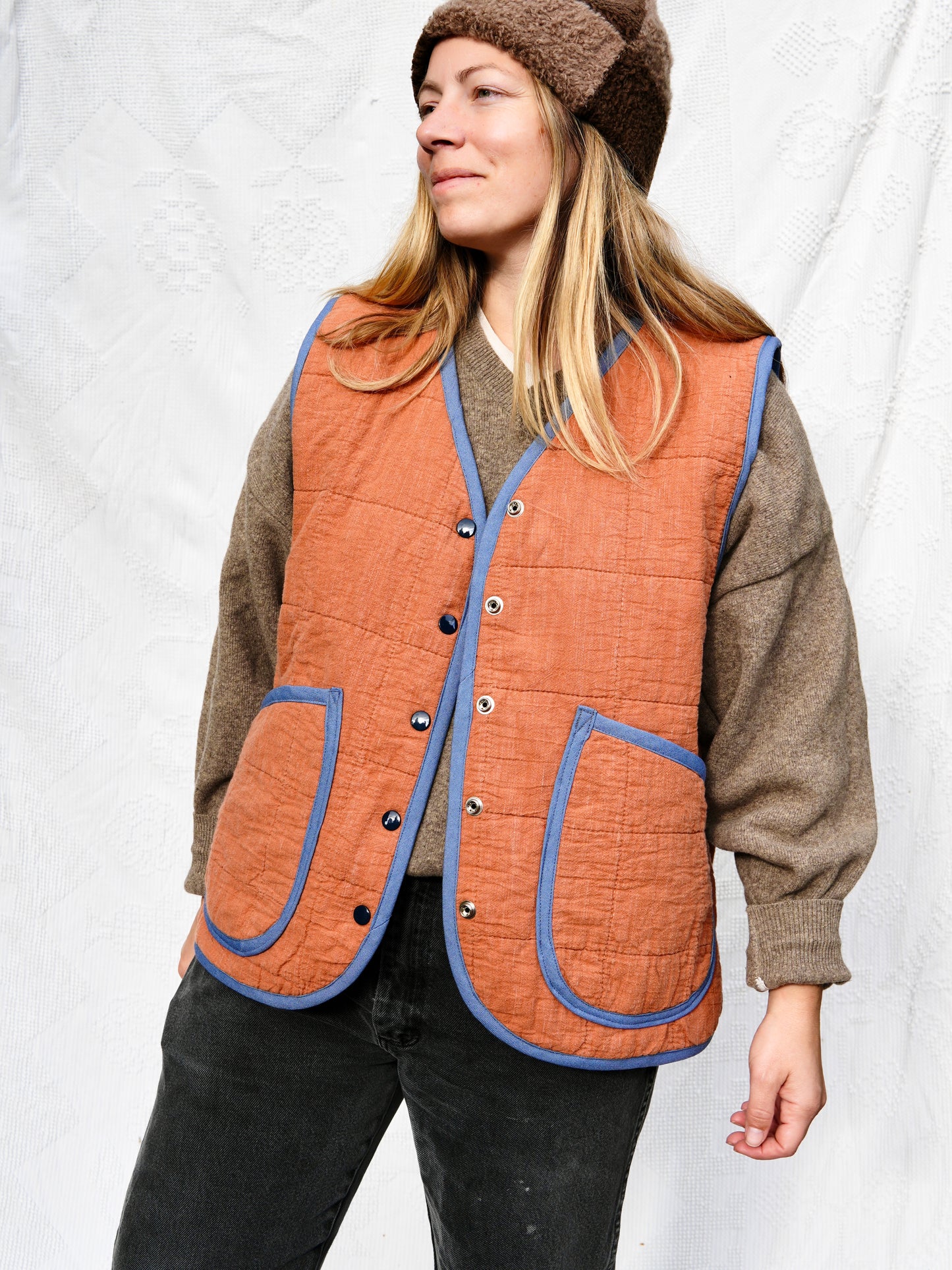 Orange Grid Quilt Vest (XL)