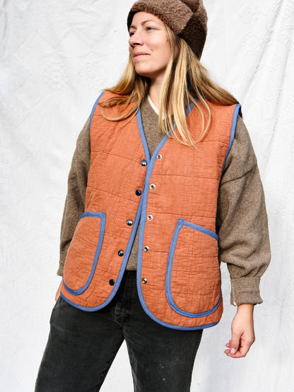 Orange Grid Quilt Vest (XL)