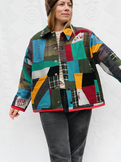 Mixed Plaid Wool/Corduroy Quilt Coat (M/L)