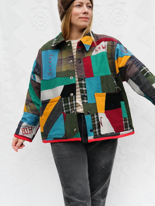 Mixed Plaid Wool/Corduroy Quilt Coat (M/L)