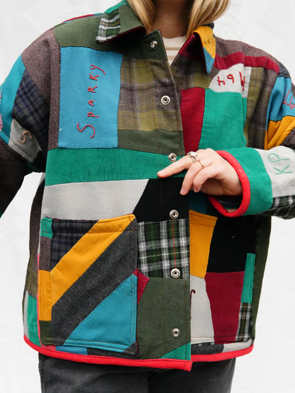 Mixed Plaid Wool/Corduroy Quilt Coat (M/L)